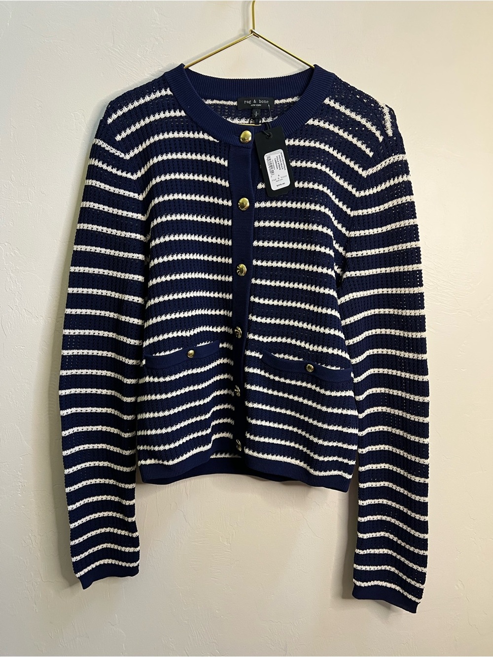 rag & bone‎ Navy and White Striped Button-Front Cardigan